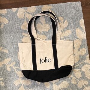 Jolie Two-Tone Black and Cream Canvas Tote